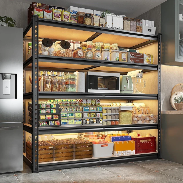 Alt view image 5 of 7 - 5 Tier Storage Shelves,72'' H Heavy Duty Garage Shelving,Adjustable Metal Shelving,Pantry Shelf for Spaces Basement,Warehouse,Closet,Storage Room,Library Or Offices72 H x 40" W x 20" D,2500LBS
