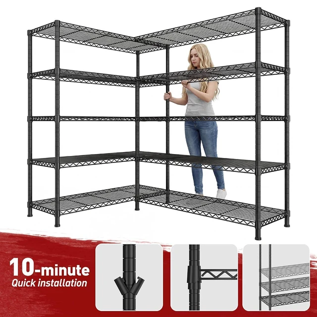 Alt view image 5 of 7 - 73''W Shelf 1650 LBS Storage Shelves 5-Tier Metal Shelving Wire Shelving Unit, Adjustable Heavy Duty Metal Shelves Wire Shelf for Pantry Kitchen Industrial Commercial,17.7" D x 73" W x 71" H