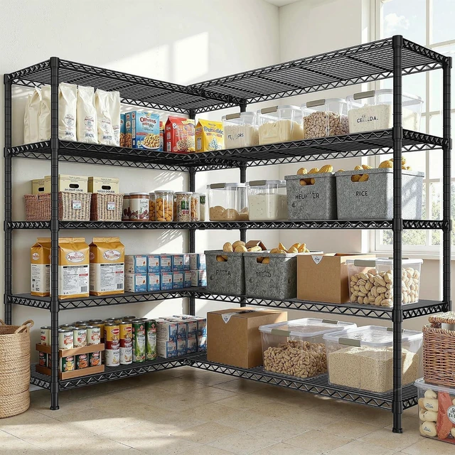 Alt view image 2 of 7 - 73''W Shelf 1650 LBS Storage Shelves 5-Tier Metal Shelving Wire Shelving Unit, Adjustable Heavy Duty Metal Shelves Wire Shelf for Pantry Kitchen Industrial Commercial,17.7" D x 73" W x 71" H
