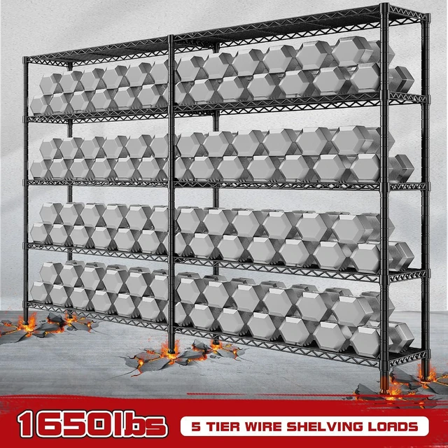 Alt view image 4 of 7 - 73''W Shelf 1650 LBS Storage Shelves 5-Tier Metal Shelving Wire Shelving Unit, Adjustable Heavy Duty Metal Shelves Wire Shelf for Pantry Kitchen Industrial Commercial,17.7" D x 73" W x 71" H