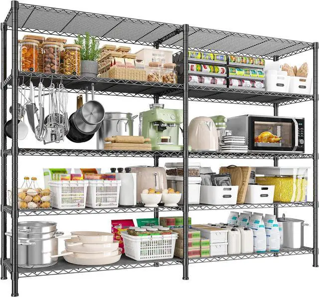 Main image of 1450LBS Shelves 5 Tier Metal Shelving Unit Storage Wire Shelving 58.1''W Pantry Shelves Wire Shelf Adjustable Garage Shelving Heavy Duty Storage Rack for Pantry Kitchen Garage, Black