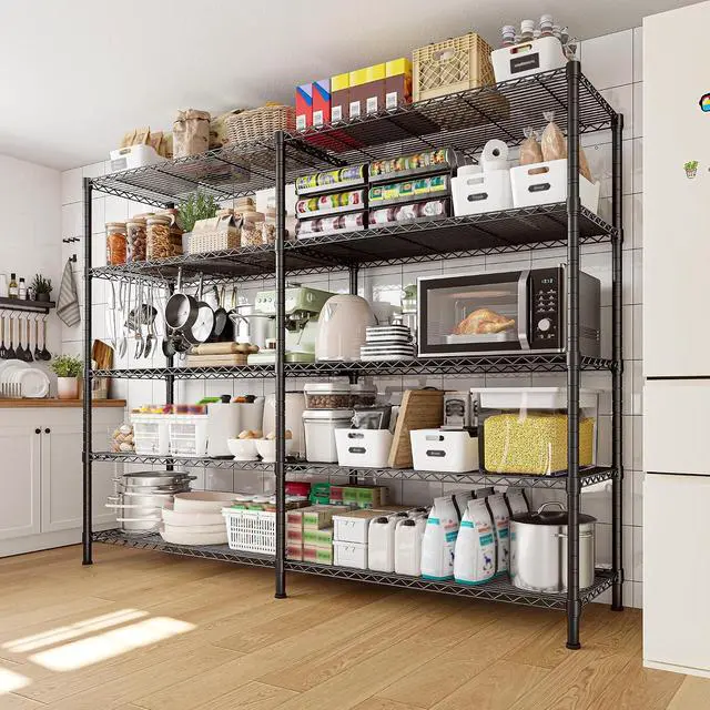 Alt view image 2 of 7 - 1450LBS Shelves 5 Tier Metal Shelving Unit Storage Wire Shelving 58.1''W Pantry Shelves Wire Shelf Adjustable Garage Shelving Heavy Duty Storage Rack for Pantry Kitchen Garage, Black