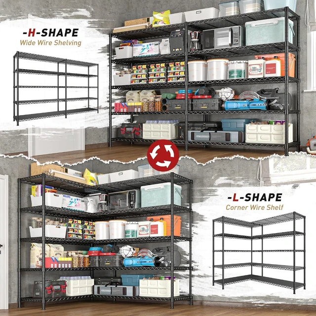 Alt view image 4 of 7 - 73''W Storage Shelves Load 1650 LBS Metal Shelving 5-Tier Adjustable Heavy Duty Metal Shelves Wire Shelving Unit for Wire Shelf for Industrial Garage Pantry Kitchen,17.7"D x 73"W x 71"H, 2PCS