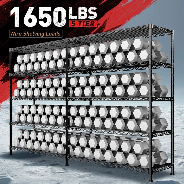 Alt view image 6 of 7 - 73''W Storage Shelves Load 1650 LBS Metal Shelving 5-Tier Adjustable Heavy Duty Metal Shelves Wire Shelving Unit for Wire Shelf for Industrial Garage Pantry Kitchen,17.7"D x 73"W x 71"H, 2PCS