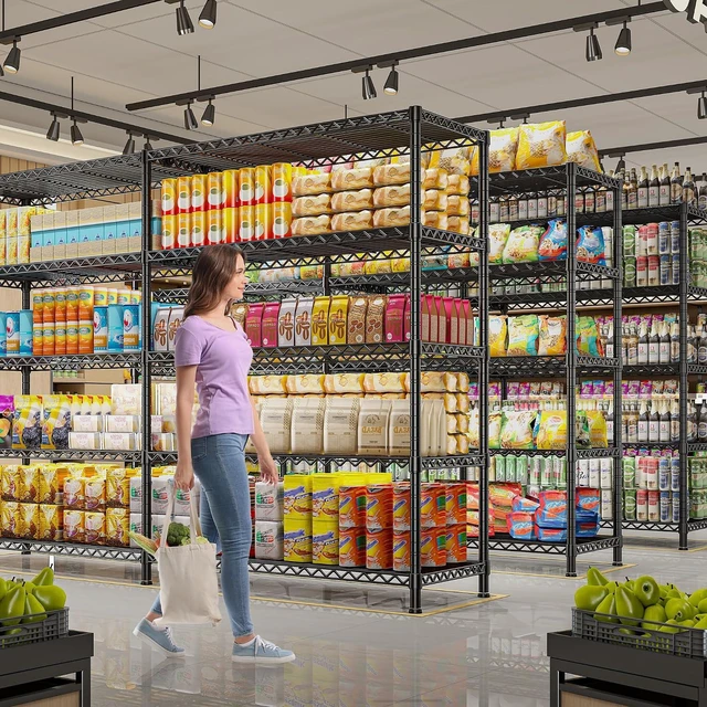 Alt view image 7 of 7 - 73''W Storage Shelves Load 1650 LBS Metal Shelving 5-Tier Adjustable Heavy Duty Metal Shelves Wire Shelving Unit for Wire Shelf for Industrial Garage Pantry Kitchen,17.7"D x 73"W x 71"H, 2PCS