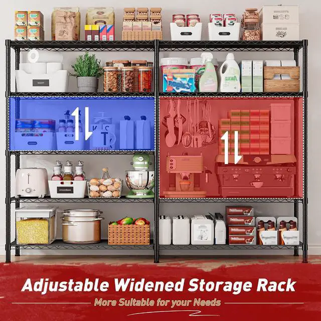 Alt view image 5 of 7 - 1450LBS Shelves 5 Tier Metal Shelving Unit Storage Wire Shelving 58.1''W Pantry Shelves Wire Shelf Adjustable Garage Shelving Heavy Duty Storage Rack for Pantry Kitchen Garage, Black