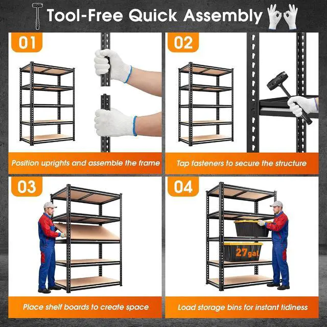 Alt view image 6 of 7 - 2000LBS Storage Shelves Heavy Duty,5-Tier Metal Shelving Unit for Pantry Garage Laundry Room,Adjustable Utility Storage Rack with Steel Frame & Thick MDF Boards,27.8"W x 12"D x 60"H, Black,4 Pack