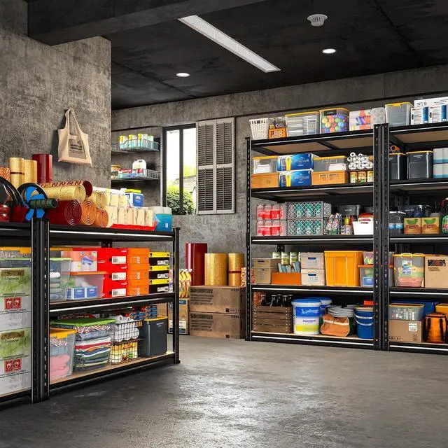 Alt view image 4 of 7 - 2000LBS Storage Shelves Heavy Duty,5-Tier Metal Shelving Unit for Pantry Garage Laundry Room,Adjustable Utility Storage Rack with Steel Frame & Thick MDF Boards,27.8"W x 12"D x 60"H, Black,4 Pack