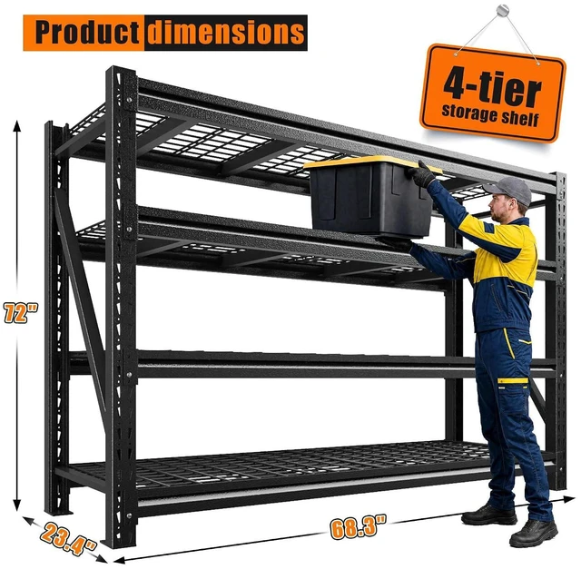 Alt view image 3 of 7 - 5088LBS Heavy Duty Garage Shelving, 68.3'' W Large Metal Storage Shelves with Steel Industrial Structure, Adjustable Storage Rack for Warehouse, Basement, Rust/Water Resistant, 23.4'' D x 72''H