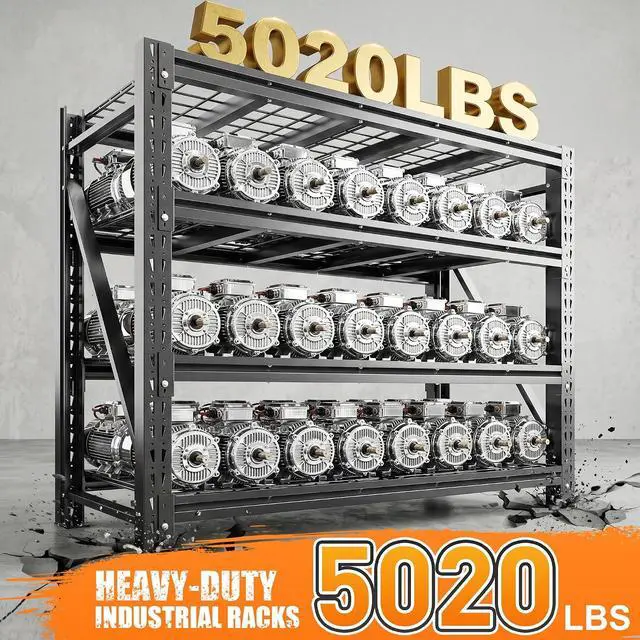 Alt view image 4 of 7 - 5020LBS Heavy Duty Garage Shelving, 60.2" W Large Metal Storage Shelves with Steel Industrial Structure, Adjustable Storage Rack for Warehouse, Basement, Rust/Water Resistant, 18.1" D x 72" H