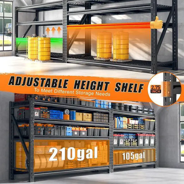 Alt view image 7 of 7 - 5020LBS Heavy Duty Garage Shelving, 60.2" W Large Metal Storage Shelves with Steel Industrial Structure, Adjustable Storage Rack for Warehouse, Basement, Rust/Water Resistant, 18.1" D x 72" H
