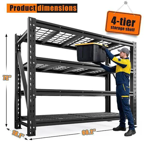 Alt view image 3 of 7 - 5020LBS Heavy Duty Garage Shelving, 60.2" W Large Metal Storage Shelves with Steel Industrial Structure, Adjustable Storage Rack for Warehouse, Basement, Rust/Water Resistant, 18.1" D x 72" H