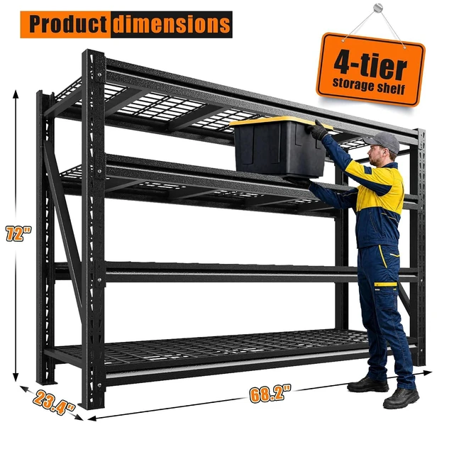 Alt view image 2 of 7 - 5088LBS Heavy Duty Garage Shelving, 68.3'' W Metal Storage Shelves with Steel Industrial Structure, Adjustable Storage Rack for Warehouse, Basement, Rust/Water Resistant, 23.4'' D x 72''H, 2PC
