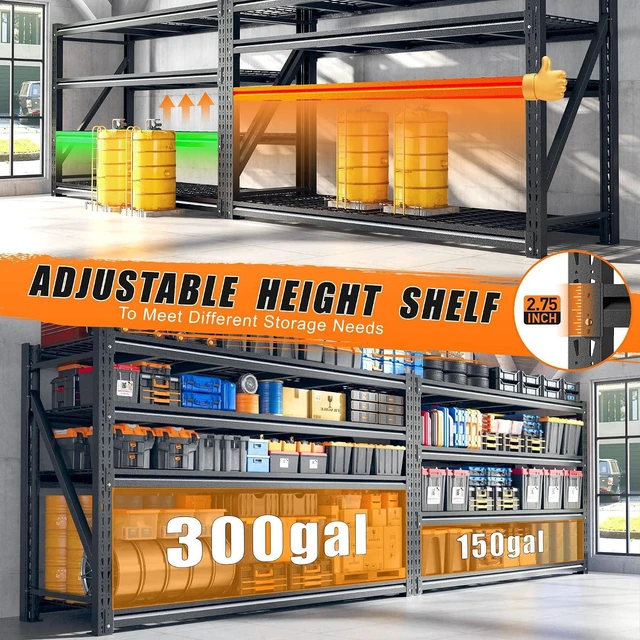Alt view image 7 of 7 - 5088LBS Heavy Duty Garage Shelving, 68.3'' W Metal Storage Shelves with Steel Industrial Structure, Adjustable Storage Rack for Warehouse, Basement, Rust/Water Resistant, 23.4'' D x 72''H, 2PC