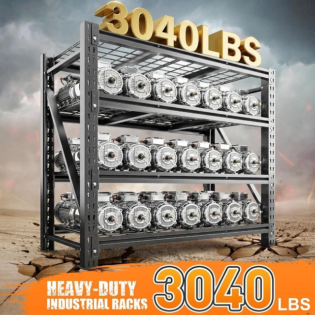 Alt view image 3 of 6 - 3040LBS Heavy Duty Garage Shelving, 51.6"W Large Metal Storage Shelves with Steel Industrial Structure, Adjustable Storage Rack for Warehouse, Basement, Rust/Water Resistant, 17.8"D x 72"H, 2PC