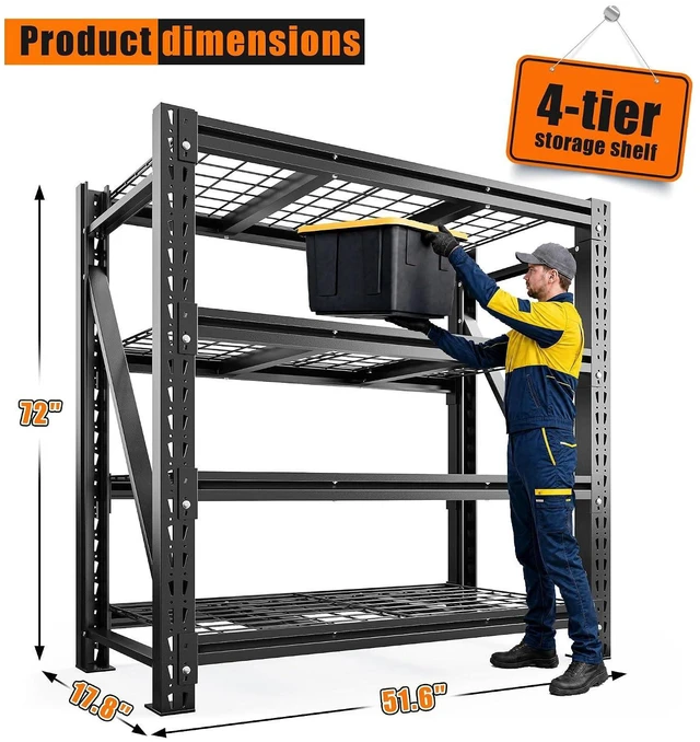 Alt view image 2 of 6 - 3040LBS Heavy Duty Garage Shelving, 51.6"W Large Metal Storage Shelves with Steel Industrial Structure, Adjustable Storage Rack for Warehouse, Basement, Rust/Water Resistant, 17.8"D x 72"H, 2PC