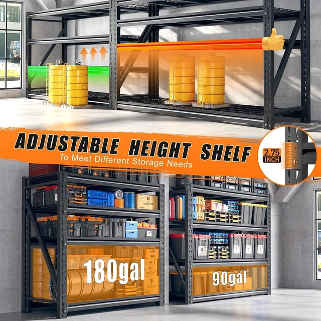 Alt view image 4 of 6 - 3040LBS Heavy Duty Garage Shelving, 51.6"W Large Metal Storage Shelves with Steel Industrial Structure, Adjustable Storage Rack for Warehouse, Basement, Rust/Water Resistant, 17.8"D x 72"H, 2PC