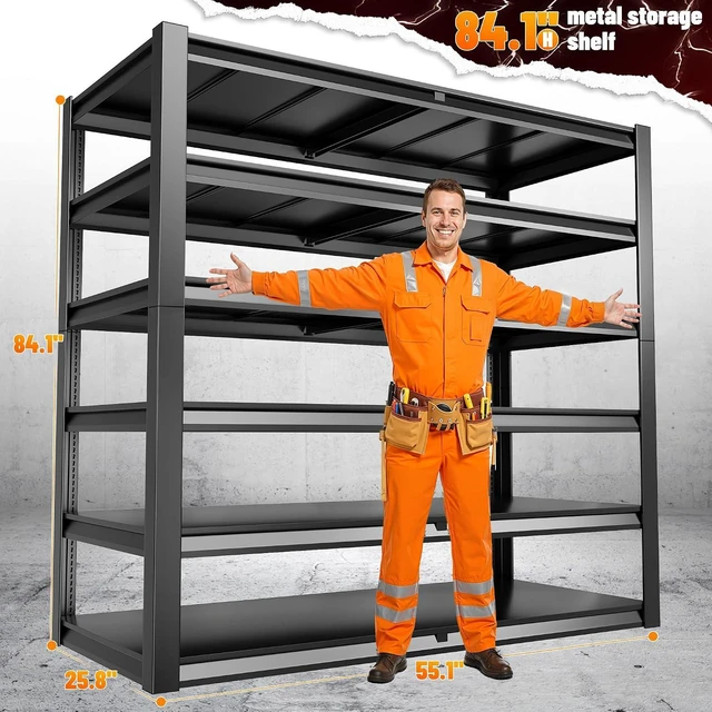 Alt view image 2 of 7 - 84.1" H Garage Shelving, 3500LBS Storage Shelves Heavy Duty, Adjustable 6-Tier Metal Shelving for Commercial, Warehouse, Basement, Garage,Shop, 55.1" W x 25.8" D x 84.1" H