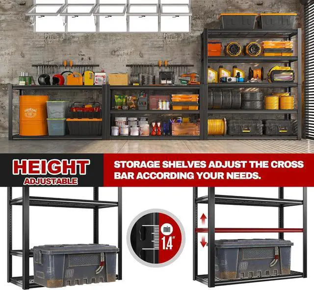 Alt view image 7 of 7 - 48" W Garage Shelving Load 2500LBS, 5 Tier Storage Shelves, Adjustable Garage Storage Shelves, Heavy Duty Shelving for Warehouse, Pantry, Basement, Commercial, 48" W X 72" H X18 D