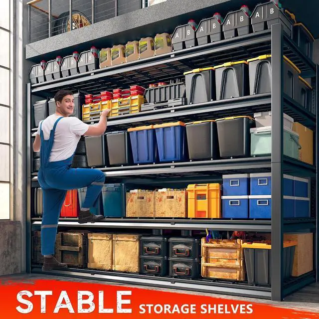 Alt view image 6 of 7 - 60" W Garage Shelving Heavy Duty Metal Shelving 3000LBS Storage Shelves Adjustable Metal Shelves for Industrial 5 Tier Garage Shelves for Basement Pantry Warehouse 60" W x 24" D x 72" H 2 Pack