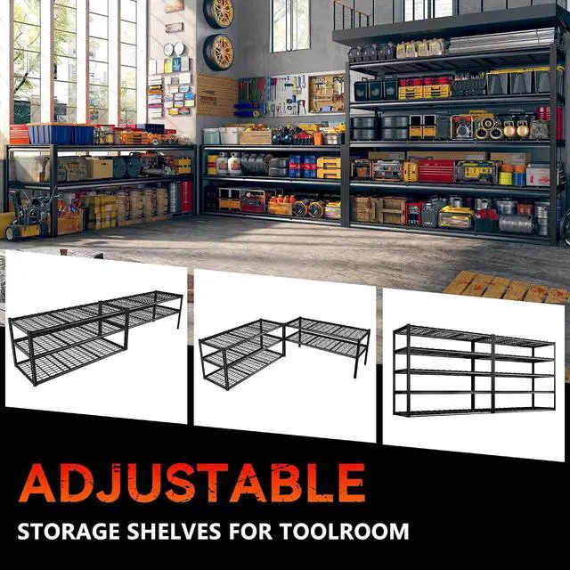 Alt view image 7 of 7 - 60" W Garage Shelving Heavy Duty Metal Shelving 3000LBS Storage Shelves Adjustable Metal Shelves for Industrial 5 Tier Garage Shelves for Basement Pantry Warehouse 60" W x 24" D x 72" H 2 Pack