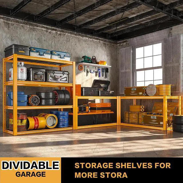 Alt view image 5 of 7 - 40" W Yellow Garage Shelving with Double-Layer Frames for Homeowners | Load 2200Lbs, Adjustable, 10-Minute Easy Assembly, Wire Mesh Panels, for Garage Basement Warehouse Pantry, 40"W×19.5"D×59.5"H