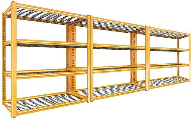 Main image of 40" W Yellow Garage Shelving with Double-Layer Frames for Homeowners | 2240Lbs, Adjustable, 10-Min Easy Assembly, Wire Mesh Panels, for Garage Basement Warehouse Commercial, 40"W×19.5"D×59.5"H, 3P