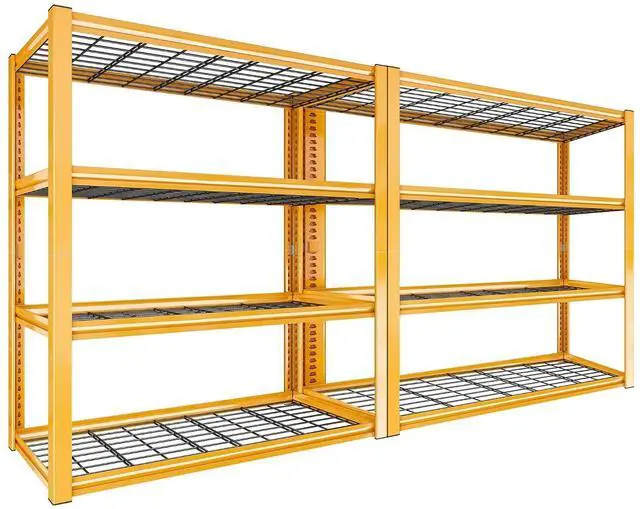 Main image of 40" W Yellow Garage Shelving with Double-Layer Frames for Homeowners | 2240Lbs, Adjustable, 10-Min Easy Assembly, Wire Mesh Panels, for Garage Basement Warehouse Commercial, 40"W×19.5"D×59.5"H, 2P