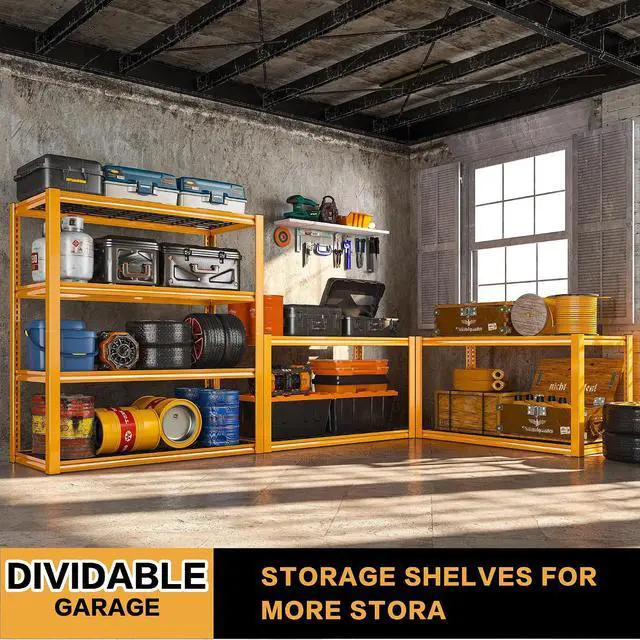 Alt view image 5 of 7 - 40" W Yellow Garage Shelving with Double-Layer Frames for Homeowners | 2240Lbs, Adjustable, 10-Min Easy Assembly, Wire Mesh Panels, for Garage Basement Warehouse Commercial, 40"W×19.5"D×59.5"H, 2P