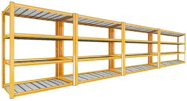 Main image of 40" W Yellow Garage Shelving with Double-Layer Frames for Homeowners | 2240Lbs, Adjustable, 10-Min Easy Assembly, Wire Mesh Panels, for Garage Basement Warehouse Commercial, 40"W×19.5"D×59.5"H, 4P