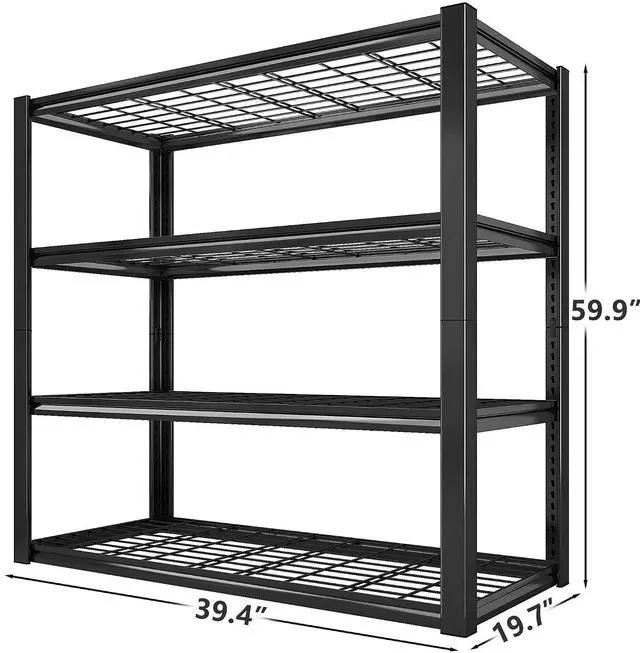 Alt view image 3 of 7 - 40" W Storage Shelves with Wire Mesh Panels for Garage Organization | 560Lbs/tier, 40" W x 19.5" D x 59.5" H, Adjustable, 4-Tier, Double-Layer Frame, Rustproof Finish, for Basement Warehouse, 2Pc