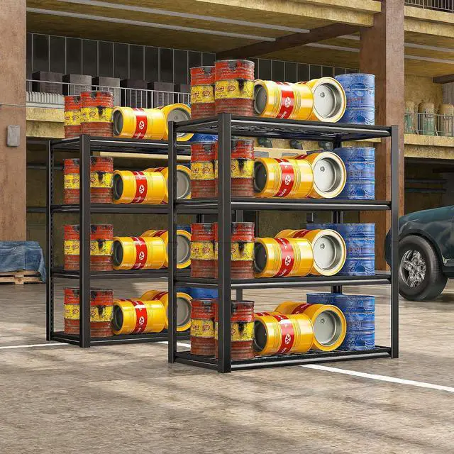 Alt view image 7 of 7 - 40" W Storage Shelves with Wire Mesh Panels for Garage Organization | 560Lbs/tier, 40" W x 19.5" D x 59.5" H, Adjustable, 4-Tier, Double-Layer Frame, Rustproof Finish, for Basement Warehouse, 4Pc