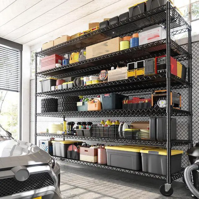 Alt view image 2 of 7 - 6-Tier Wire Shelving Units with Wheels 60" W Extra-Wide Heavy Duty Metal Shelving, 3,598 lbs Capacity, Adjustable Storage Racks for Garage, Pantry, Basement & Commercial Use, 2 Pack