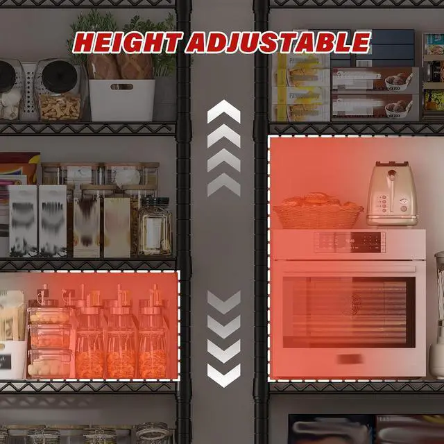 Alt view image 6 of 7 - 6-Tier Wire Shelving Units with Wheels 60" W Extra-Wide Heavy Duty Metal Shelving, 3,598 lbs Capacity, Adjustable Storage Racks for Garage, Pantry, Basement & Commercial Use, 2 Pack