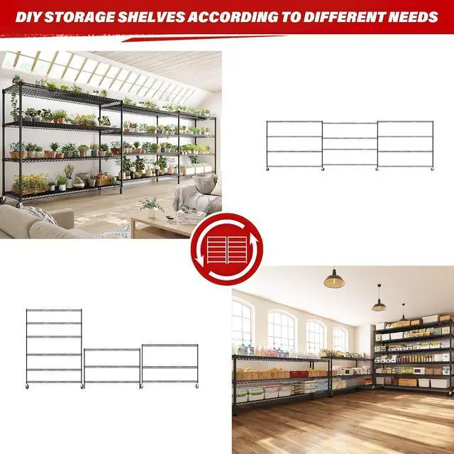 Alt view image 7 of 7 - 6-Tier Wire Shelving Units with Wheels 60" W Extra-Wide Heavy Duty Metal Shelving, 3,598 lbs Capacity, Adjustable Storage Racks for Garage, Pantry, Basement & Commercial Use, 2 Pack
