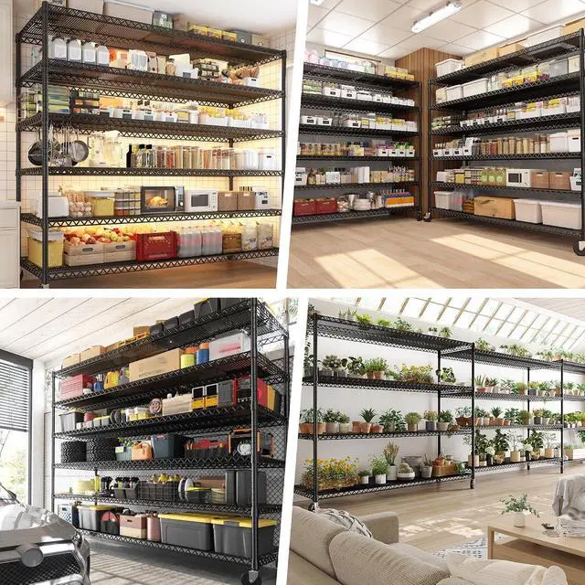Alt view image 5 of 7 - 6-Tier Wire Shelving Units with Wheels 60" W Extra-Wide Heavy Duty Metal Shelving, 3,598 lbs Capacity, Adjustable Storage Racks for Garage, Pantry, Basement & Commercial Use, 2 Pack