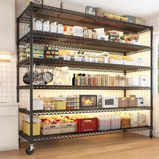 Alt view image 4 of 7 - 82.6" H*60''W*17.7" D Steel Heavy Duty Wire Shelving with Wheels, 6-Tier Adjustable Storage Shelves 3598LBS Commercial Metal Shelves for Pantry, Garage, College Dorm School Industrial Shelving
