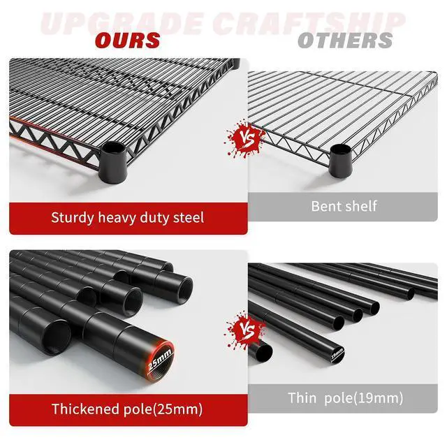 Alt view image 7 of 7 - 82.6" H*60''W*17.7" D Steel Heavy Duty Wire Shelving with Wheels, 6-Tier Adjustable Storage Shelves 3598LBS Commercial Metal Shelves for Pantry, Garage, College Dorm School Industrial Shelving