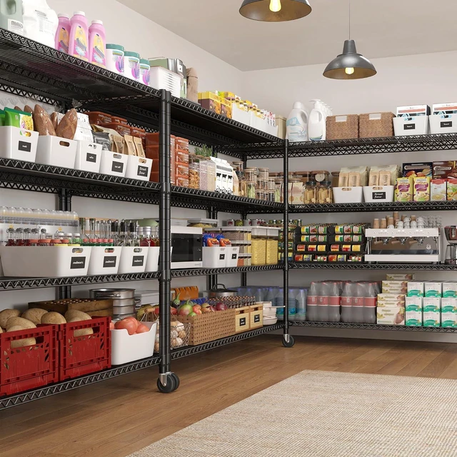Alt view image 5 of 7 - 60''W Storage Shelves 2399LBS Metal Shelving Unit with Wheels & Feet, 4 Tier Garage Shelving Heavy Duty Adjustable Wire Shelf for Pantry Kitchen Garage, 60" W x 17.7" D x 65.5" H, 2 Pack