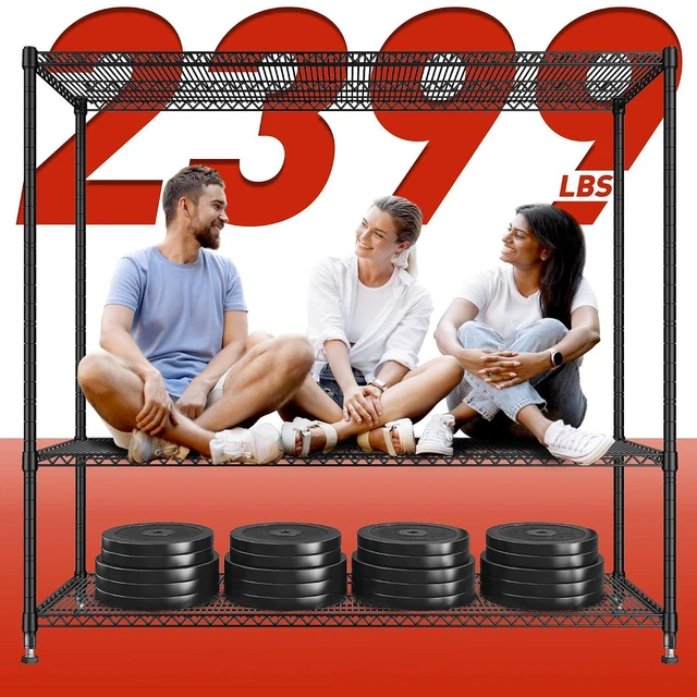 Alt view image 7 of 7 - 60''W Storage Shelves 2399LBS Metal Shelving Unit with Wheels & Feet, 4 Tier Garage Shelving Heavy Duty Adjustable Wire Shelf for Pantry Kitchen Garage, 60" W x 17.7" D x 65.5" H, 2 Pack