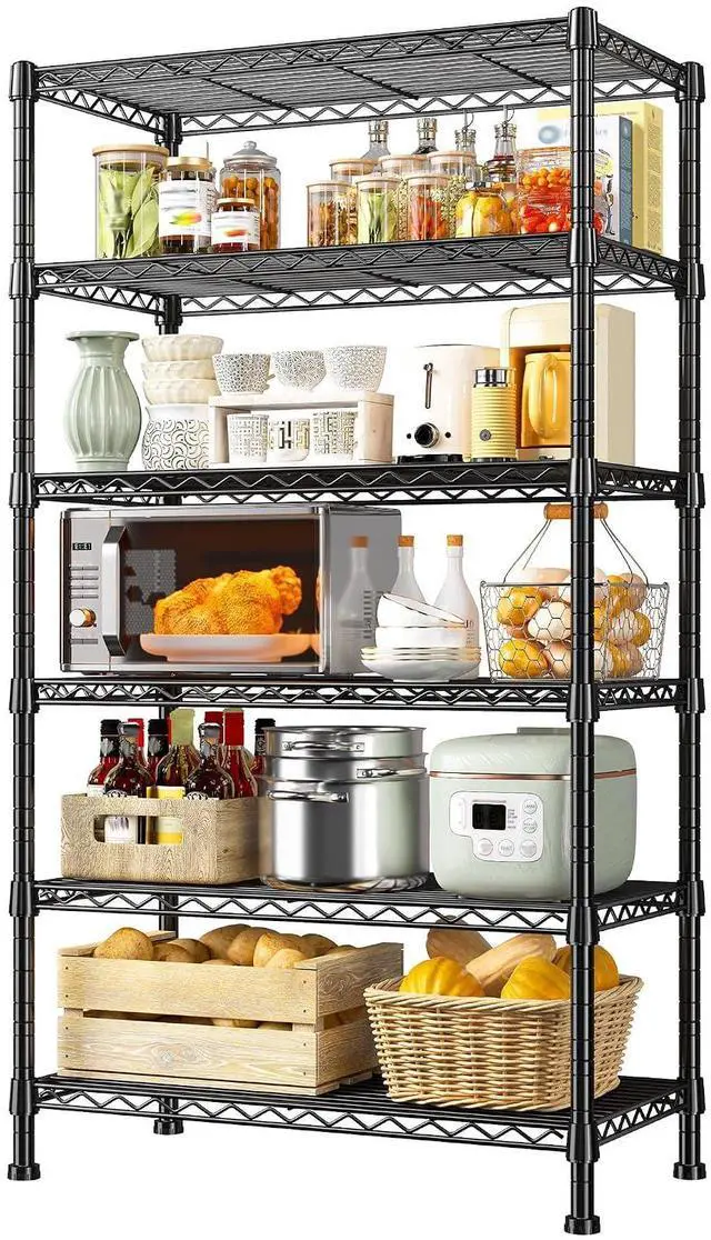 Main image of 6-Tier Storage Shelves Metal Shelving for Storage Load 1000 LBS,Wire Shelves Heavy Duty Shelving Unit Adjustable Pantry Shelf Bathroom Kitchen Garage 24" W x 14" D x 71" H, Black