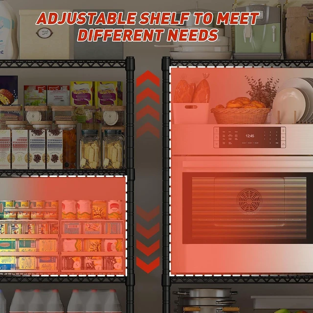 Alt view image 6 of 7 - 60''W Storage Shelves 2399LBS Metal Shelving Unit with Wheels & Feet, 4 Tier Garage Shelving Heavy Duty Adjustable Wire Shelf for Pantry Kitchen Garage, 60" W x 17.7" D x 65.5" H, 2 Pack