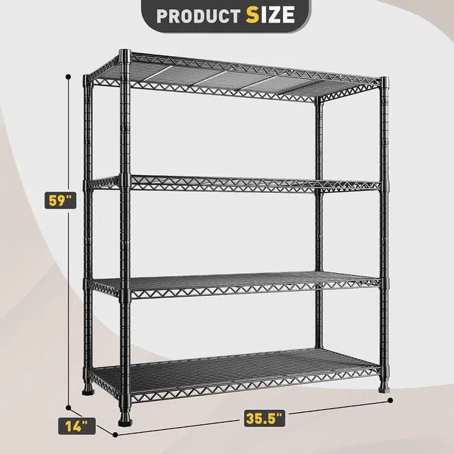 Alt view image 3 of 7 - 35.5" W Wire Shelving Storage Shelves Metal Shelves Heavy Duty Shelving, Adjustable Garage Storage Wire Shelf Pantry Shelves for Kitchen Rack, Bedroom, 35.5''W x 14''D x 59''H