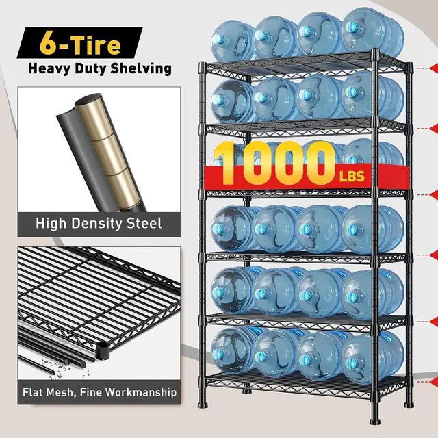 Alt view image 4 of 7 - 6-Tier Storage Shelves Metal Shelving for Storage Load 1000 LBS,Wire Shelves Heavy Duty Shelving Unit Adjustable Pantry Shelf Bathroom Kitchen Garage 24" W x 14" D x 71" H, Black