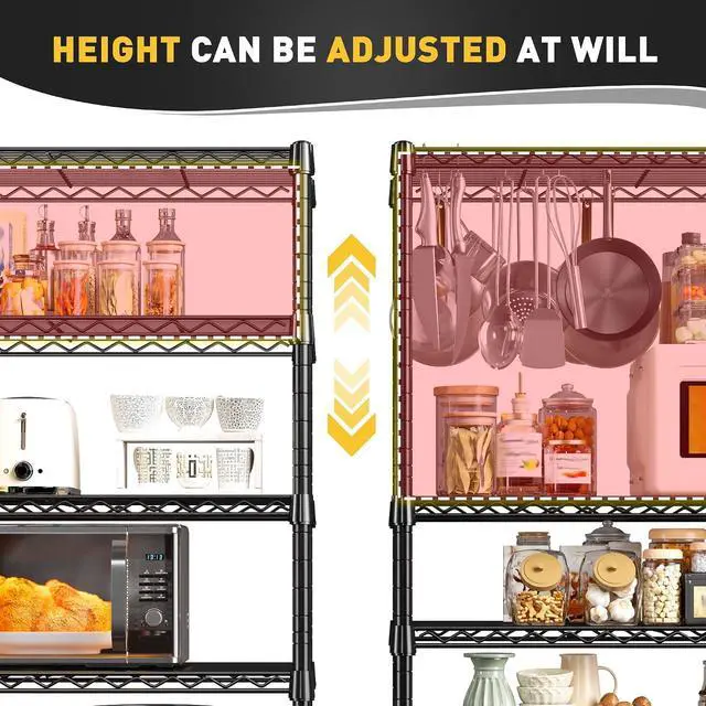 Alt view image 5 of 7 - 6-Tier Storage Shelves Metal Shelving for Storage Load 1000 LBS,Wire Shelves Heavy Duty Shelving Unit Adjustable Pantry Shelf Bathroom Kitchen Garage 24" W x 14" D x 71" H, Black