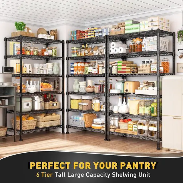 Alt view image 6 of 7 - 6-Tier Storage Shelves Metal Shelving for Storage Load 1000 LBS,Wire Shelves Heavy Duty Shelving Unit Adjustable Pantry Shelf Bathroom Kitchen Garage 24" W x 14" D x 71" H, Black