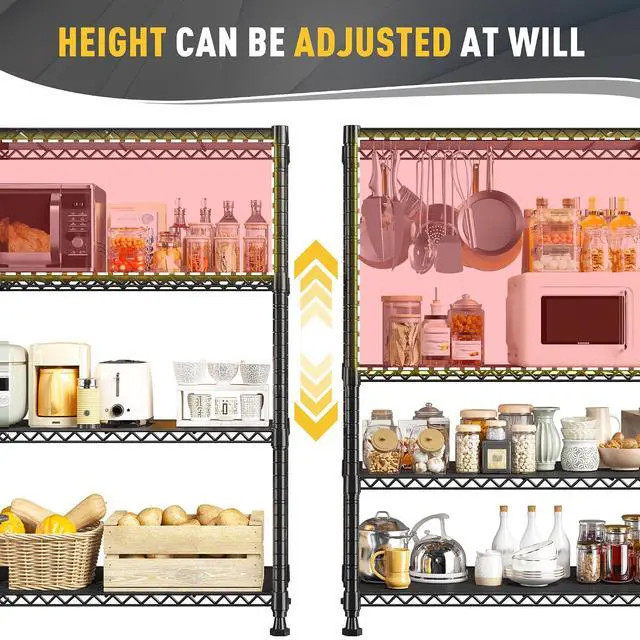 Alt view image 5 of 7 - 35.5" W Wire Shelving Storage Shelves Metal Shelves Heavy Duty Shelving, Adjustable Garage Storage Wire Shelf Pantry Shelves for Kitchen Rack, Bedroom, 35.5''W x 14''D x 59''H