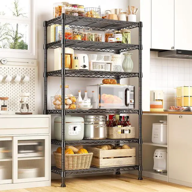 Alt view image 7 of 7 - 6-Tier Storage Shelves Metal Shelving for Storage Load 1000 LBS,Wire Shelves Heavy Duty Shelving Unit Adjustable Pantry Shelf Bathroom Kitchen Garage 24" W x 14" D x 71" H, Black