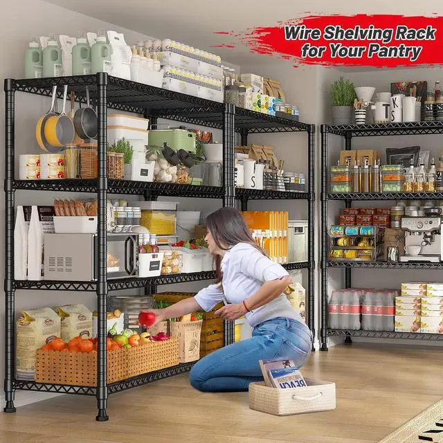 Alt view image 2 of 7 - 35.5" W Wire Shelving Storage Shelves Metal Shelves Heavy Duty Shelving, Adjustable Garage Storage Wire Shelf Pantry Shelves for Kitchen Rack, Bedroom, 35.5''W x 14''D x 59''H