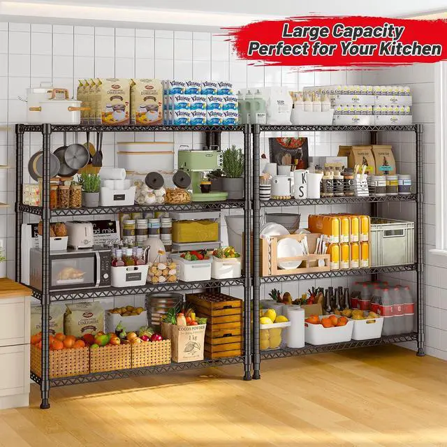Alt view image 6 of 7 - 35.5" W Wire Shelving Storage Shelves Metal Shelves Heavy Duty Shelving, Adjustable Garage Storage Wire Shelf Pantry Shelves for Kitchen Rack, Bedroom, 35.5''W x 14''D x 59''H